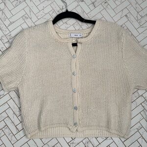 Mango Sparkly Cream Knit Button-Up Cardigan